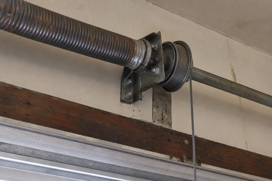 Torsion spring, shaft and cable drum above a garage door in Spokane, WA